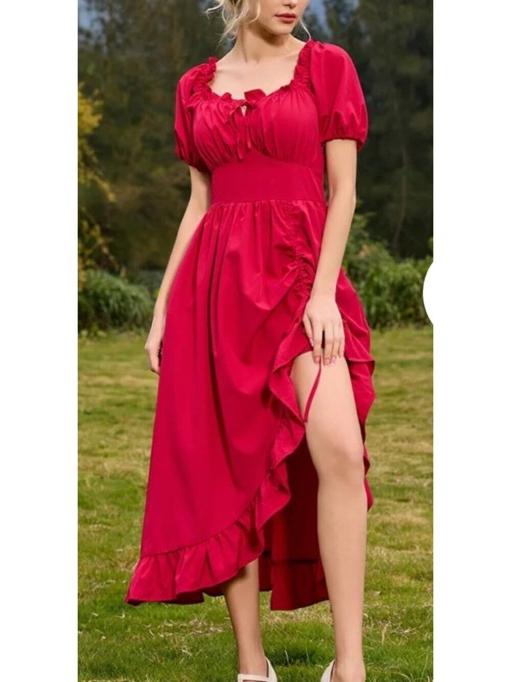 Scarlett Darkness Romantic Red Midi Dress S Med Renaissance Peasant Off Shoulder